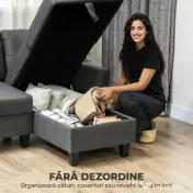 HOMCOM Canapea Extensibilă cu 3 Locuri cu Șezlong și Spațiu de Depozitare, 197x129x85 cm, Gri Închis | Aosom Romania
