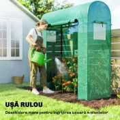 Outsunny Sera de Balcon cu Ușă și Ferestre Rulante, Sera pentru Grădină cu Structură din Oțel și Acoperiș PE, pentru Plante, Legume, Flori, Fructe, Anti UV, 170x68x200 cm, Verde | Aosom Romania