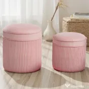 HOMCOM Set 2 Otomane cu Depozitare, Tapițate cu Catifea, Roz, Capac Detașabil | Aosom Romania 