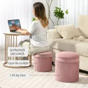 HOMCOM Set 2 Otomane cu Depozitare, Tapițate cu Catifea, Roz, Capac Detașabil | Aosom Romania 