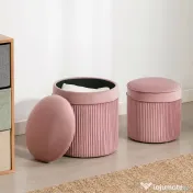 HOMCOM Set 2 Otomane cu Depozitare, Tapițate cu Catifea, Roz, Capac Detașabil | Aosom Romania 