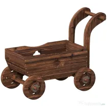 Outsunny Strat Înălțat pentru Grădină în Formă de Cărucior cu 4 Roți și Mâner, Ghiveci din Lemn de Molid cu Găuri de Drenaj, pentru Balcon, Terasă, 68x38x52 cm, Finisaj Carbonizat