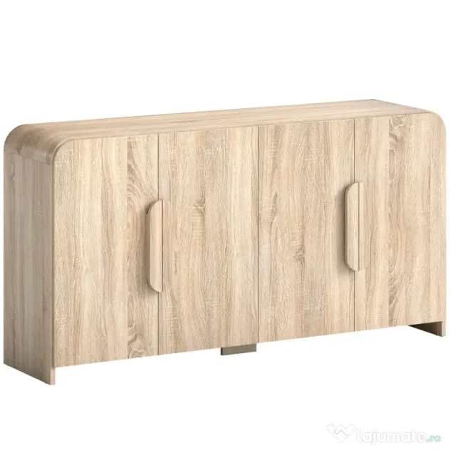 HOMCOM Comodă pentru Bucătărie, Mobilă cu Uși Soft-Close, Colțuri Rotunjite, Rafturi Reglabile, Stil Modern, Comodă pentru Living, Sufragerie, 157,4x39x82cm, Lemn Natural | Aosom Romania