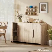 HOMCOM Comodă pentru Bucătărie, Mobilă cu Uși Soft-Close, Colțuri Rotunjite, Rafturi Reglabile, Stil Modern, Comodă pentru Living, Sufragerie, 157,4x39x82cm, Lemn Natural | Aosom Romania 