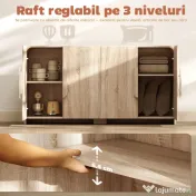 HOMCOM Comodă pentru Bucătărie, Mobilă cu Uși Soft-Close, Colțuri Rotunjite, Rafturi Reglabile, Stil Modern, Comodă pentru Living, Sufragerie, 157,4x39x82cm, Lemn Natural | Aosom Romania 