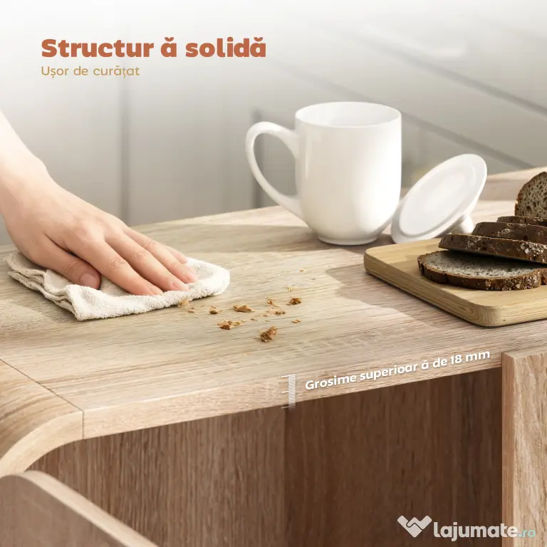 HOMCOM Comodă pentru Bucătărie, Mobilă cu Uși Soft-Close, Colțuri Rotunjite, Rafturi Reglabile, Stil Modern, Comodă pentru Living, Sufragerie, 157,4x39x82cm, Lemn Natural | Aosom Romania