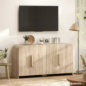 HOMCOM Comodă pentru Bucătărie, Mobilă cu Uși Soft-Close, Colțuri Rotunjite, Rafturi Reglabile, Stil Modern, Comodă pentru Living, Sufragerie, 157,4x39x82cm, Lemn Natural | Aosom Romania 