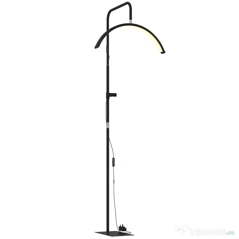 HOMCOM Lampă de Podea LED cu Cap Semilună, Înălțime și Temperatură de Culoare Reglabile, Telecomandă, Negru | Aosom Romania