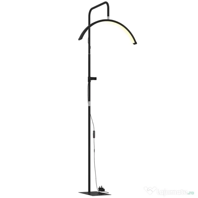 HOMCOM Lampă de Podea LED cu Cap Semilună, Înălțime și Temperatură de Culoare Reglabile, Telecomandă, Negru | Aosom Romania