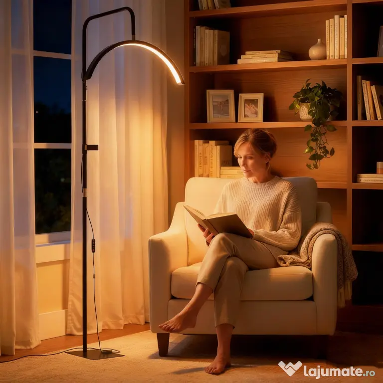 HOMCOM Lampă de Podea LED cu Cap Semilună, Înălțime și Temperatură de Culoare Reglabile, Telecomandă, Negru | Aosom Romania
