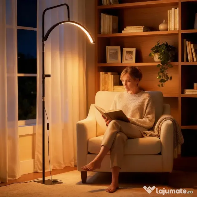 HOMCOM Lampă de Podea LED cu Cap Semilună, Înălțime și Temperatură de Culoare Reglabile, Telecomandă, Negru | Aosom Romania
