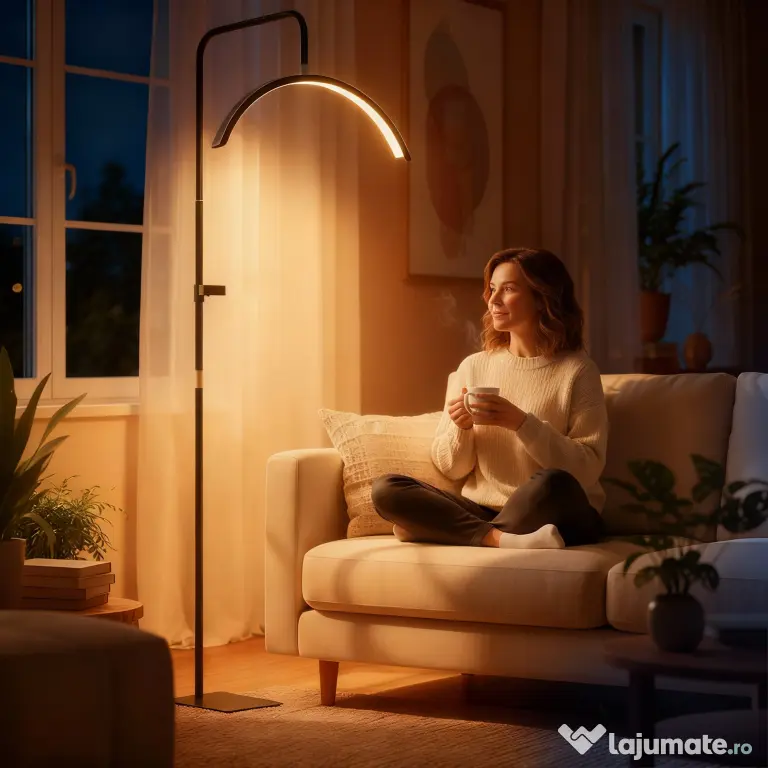 HOMCOM Lampă de Podea LED cu Cap Semilună, Înălțime și Temperatură de Culoare Reglabile, Telecomandă, Negru | Aosom Romania
