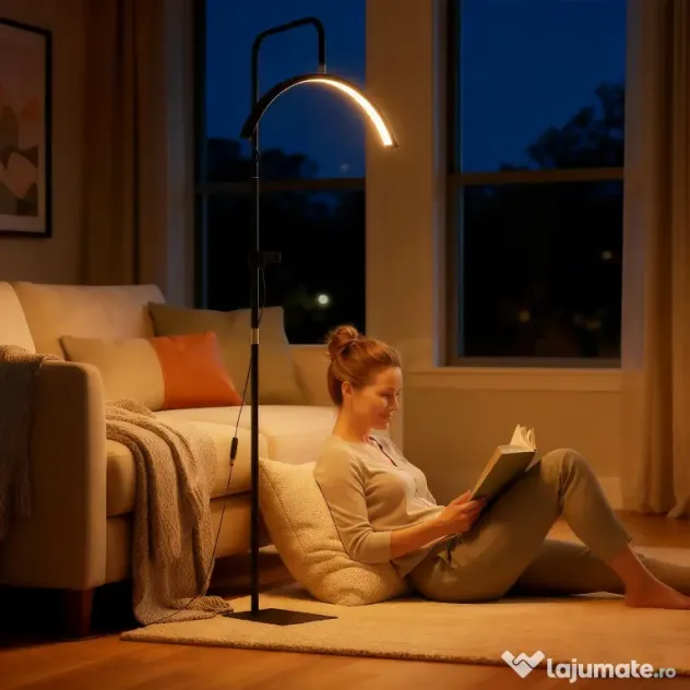 HOMCOM Lampă de Podea LED cu Cap Semilună, Înălțime și Temperatură de Culoare Reglabile, Telecomandă, Negru | Aosom Romania