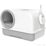 PawHut Litieră pentru Pisici cu Capac, Litiere Pisici cu Tavă și Lopățică Inclusă, Saci Deodorant, Ușor de Curățat, Alb și Gri | Aosom Romania