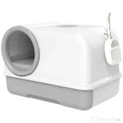 PawHut Litieră pentru Pisici cu Capac, Litiere Pisici cu Tavă și Lopățică Inclusă, Saci Deodorant, Ușor de Curățat, Alb și Gri | Aosom Romania 