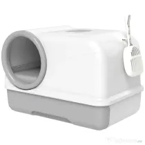 PawHut Litieră pentru Pisici cu Capac, Litiere Pisici cu Tavă și Lopățică Inclusă, Saci Deodorant, Ușor de Curățat, Alb și Gri | Aosom Romania