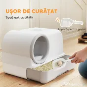 PawHut Litieră pentru Pisici cu Capac, Litiere Pisici cu Tavă și Lopățică Inclusă, Saci Deodorant, Ușor de Curățat, Alb și Gri | Aosom Romania 