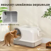PawHut Litieră pentru Pisici cu Capac, Litiere Pisici cu Tavă și Lopățică Inclusă, Saci Deodorant, Ușor de Curățat, Alb și Gri | Aosom Romania 