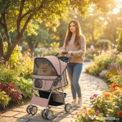 PawHut Carucior Animale Pliabil Cafeniu – 75×45×97 cm, Confort & Mobilitate | Aosom Romania 