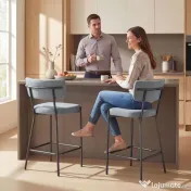 HOMCOM Set de 2 Scaune de Bar cu Spătar și Tapițate, Scaune Înalte din Material Textil cu Bară pentru Sprijinirea Picioarelor și Structură Metalică, Ușor de Asamblat, Gri Deschis | Aosom Romania 