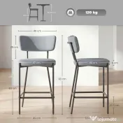 HOMCOM Set de 2 Scaune de Bar cu Spătar și Tapițate, Scaune Înalte din Material Textil cu Bară pentru Sprijinirea Picioarelor și Structură Metalică, Ușor de Asamblat, Gri Deschis | Aosom Romania 