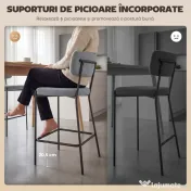 HOMCOM Set de 2 Scaune de Bar cu Spătar și Tapițate, Scaune Înalte din Material Textil cu Bară pentru Sprijinirea Picioarelor și Structură Metalică, Ușor de Asamblat, Gri Deschis | Aosom Romania 