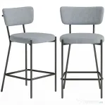 HOMCOM Set de 2 Scaune de Bar cu Spătar și Tapițate, Scaune înalte din material textil cu suport pentru picioare integrat și structură din metal ușor de montat, Scaune pentru bucătărie și living, Gri deschis