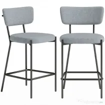 HOMCOM Set de 2 Scaune de Bar cu Spătar și Tapițate, Scaune înalte din material textil cu suport pentru picioare integrat și structură din metal ușor de montat, Scaune pentru bucătărie și living, Gri deschis