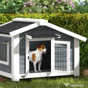PawHut Cușcă pentru Câini Căsuță pentru Câini de Exterior din Lemn, 98x76x69.5cm | Aosom Romania