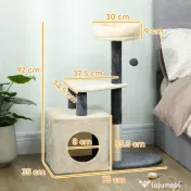PawHut Arbore zgârietor pentru pisici, înalt de 92 cm, cu căsuță, culcuș, stâlpi din sisal și bila, crem alb | Aosom Romania 