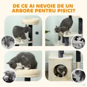 PawHut Arbore zgârietor pentru pisici, înalt de 92 cm, cu căsuță, culcuș, stâlpi din sisal și bila, crem alb | Aosom Romania 