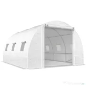 Outsunny Seră de Grădină Tip Tunel 4x3x2 m cu 2 Bare Detașabile, Uși Rulabile și Ferestre cu Plasă, Seră pentru Grădină de Legume și Flori, Structură din Oțel Zincat și Acoperire PE, Alb | Aosom Romania 