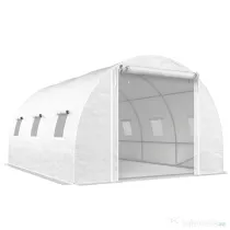 Outsunny Seră de Grădină Tip Tunel 4x3x2 m cu 2 Bare Detașabile, Uși Rulabile și Ferestre cu Plasă, Seră pentru Grădină de Legume și Flori, Structură din Oțel Zincat și Acoperire PE, Alb | Aosom Romania