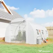 Outsunny Seră de Grădină Tip Tunel 4x3x2 m cu 2 Bare Detașabile, Uși Rulabile și Ferestre cu Plasă, Seră pentru Grădină de Legume și Flori, Structură din Oțel Zincat și Acoperire PE, Alb | Aosom Romania 