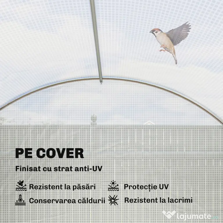 Outsunny Seră de Grădină Tip Tunel 4x3x2 m cu 2 Bare Detașabile, Uși Rulabile și Ferestre cu Plasă, Seră pentru Grădină de Legume și Flori, Structură din Oțel Zincat și Acoperire PE, Alb | Aosom Romania
