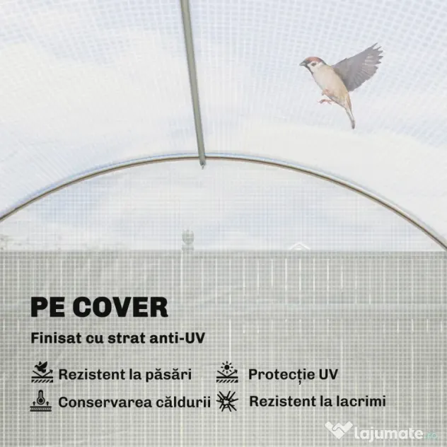Outsunny Seră de Grădină Tip Tunel 4x3x2 m cu 2 Bare Detașabile, Uși Rulabile și Ferestre cu Plasă, Seră pentru Grădină de Legume și Flori, Structură din Oțel Zincat și Acoperire PE, Alb | Aosom Romania