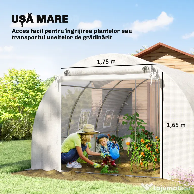 Outsunny Seră de Grădină Tip Tunel 4x3x2 m cu 2 Bare Detașabile, Uși Rulabile și Ferestre cu Plasă, Seră pentru Grădină de Legume și Flori, Structură din Oțel Zincat și Acoperire PE, Alb | Aosom Romania