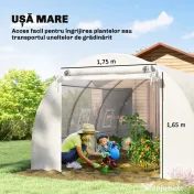 Outsunny Seră de Grădină Tip Tunel 4x3x2 m cu 2 Bare Detașabile, Uși Rulabile și Ferestre cu Plasă, Seră pentru Grădină de Legume și Flori, Structură din Oțel Zincat și Acoperire PE, Alb | Aosom Romania 