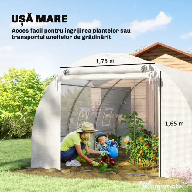 Outsunny Seră de Grădină Tip Tunel 4x3x2 m cu 2 Bare Detașabile, Uși Rulabile și Ferestre cu Plasă, Seră pentru Grădină de Legume și Flori, Structură din Oțel Zincat și Acoperire PE, Alb | Aosom Romania
