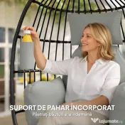 Scaun Suspendat Outsunny în Formă de Ou Fără Suport, Pliabil, cu Pernă Moale și Tetieră, Suport Pahar, Capacitate 120 kg, Gri Închis | Aosom Romania 