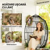 Scaun Suspendat Outsunny în Formă de Ou Fără Suport, Pliabil, cu Pernă Moale și Tetieră, Suport Pahar, Capacitate 120 kg, Gri Închis | Aosom Romania 