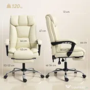 Scaun de Birou HOMCOM Reclinabil la 155° cu Suport pentru Picioare, Dublă Căptușeală și Acoperire în Piele Falsă, Bej | Aosom Romania 