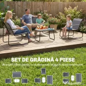 Outsunny Set de Grădină 4 Piese, Canapea cu 2 Locuri, 2 Fotolii, Măsuță din Sticlă Temperată, Gri | Aosom Romania