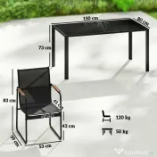 Outsunny Set Masă și Scaune de Grădină 7 Piese, Set Prânz Exterior cu Masă din Sticlă Temperată, 6 Scaune din Texteline Respirabil, Cotiere Decorative, Structură din Oțel pentru Terasă Balcon, Negru | Aosom Romania 