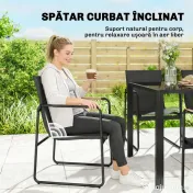 Outsunny Set Masă și Scaune de Grădină 7 Piese, Set Prânz Exterior cu Masă din Sticlă Temperată, 6 Scaune din Texteline Respirabil, Cotiere Decorative, Structură din Oțel pentru Terasă Balcon, Negru | Aosom Romania 
