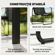 Outsunny Set Masă și Scaune de Grădină 7 Piese, Set Prânz Exterior cu Masă din Sticlă Temperată, 6 Scaune din Texteline Respirabil, Cotiere Decorative, Structură din Oțel pentru Terasă Balcon, Negru | Aosom Romania 