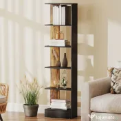 HOMCOM Raft Îngust cu 5 Etajere, Raft Economisitor de Spațiu Modern din Lemn, Bibliotecă pentru Baie, Living, Dormitor, Birou, 45x21x170 cm, Maro Rustic | Aosom Romania 