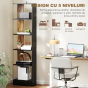 HOMCOM Raft Îngust cu 5 Etajere, Raft Economisitor de Spațiu Modern din Lemn, Bibliotecă pentru Baie, Living, Dormitor, Birou, 45x21x170 cm, Maro Rustic | Aosom Romania 