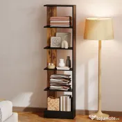 HOMCOM Raft Îngust cu 5 Etajere, Raft Economisitor de Spațiu Modern din Lemn, Bibliotecă pentru Baie, Living, Dormitor, Birou, 45x21x170 cm, Maro Rustic | Aosom Romania 