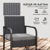 Outsunny Set de Grădină 3 Piese din Rattan PE și Oțel, Set cu 2 Fotolii cu Perne Lavabile și Măsuță de Cafea cu Blat din Sticlă, Set de Mobilier pentru Balcon, Terasă sau Curte, Gri Închis și Negru | Aosom Romania 